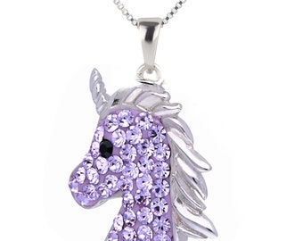 Children pendant unicorn 925 silver real sterling silver girl with chain necklace curb chain 38-36 cm