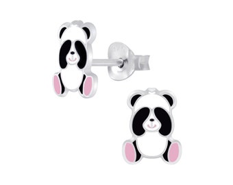 Ohrringe Panda Bär 925 Silber Ohrstecker Kinderohrringe echt Sterling Silber Mädchen Damen incl. Sicherungsverschluss