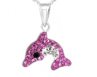Children pendant dolphin 925 silver real sterling silver girl with chain necklace curb chain 38-36 cm