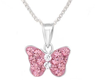 Children pendant butterfly 925 silver real sterling silver girl with chain necklace curb chain 38-36 cm