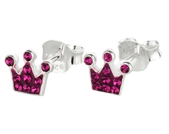 Earrings crown 925 silver stud earrings children's earrings genuine sterling silver girls women including safety lock