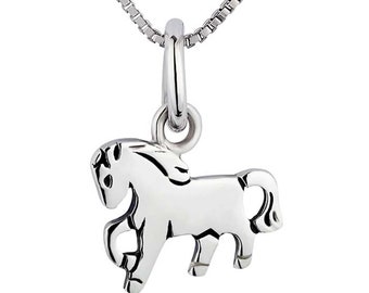 Children pendant horse 925 silver real sterling silver girl with chain necklace curb chain 38-36 cm