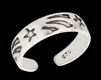 Zehenring Zehring Stern Mond 925 Sterling Silber als Fußschmuck Finger Ring Midi Ring Zehring