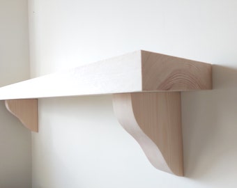 Wood Shelf Brackets (Pair of 2) – Handmade Baltic Pine Corbels – Rustic Unfinished Wood Brackets for Open Shelving & Farmhouse Deco