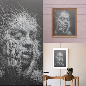 One of a kind art, black and white drawing, Titled ‘Solipsism’, original art, A2 size ( 42x59.4cm) unframed, white pencil on black paper,