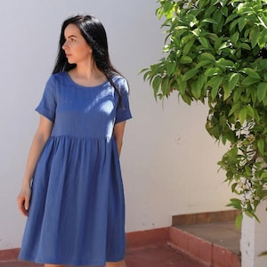 MIA Linen dress with sleeves, summer dress in midi length