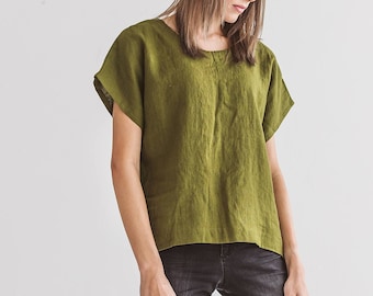 CINDY women linen top with sleeves, summer blouse