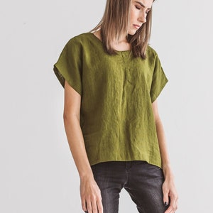 CINDY women linen top with sleeves, summer blouse