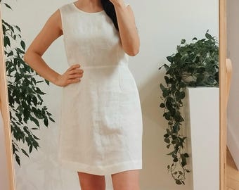 Vestido corto de lino blanco SOPHIA, vestido de verano sin mangas