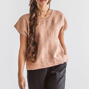 CINDY Frauen Leinen Top mit Ärmeln, Sommer Bluse