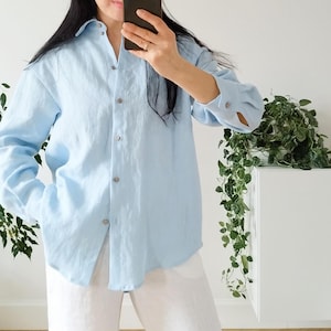 CHARLOTTE oversize linen shirt, button down long sleeve shirt for women, linen top