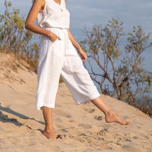 TINA linen pants, Palazzo pants, Wide leg pants, Elastic Waist Trousers, High waisted pants