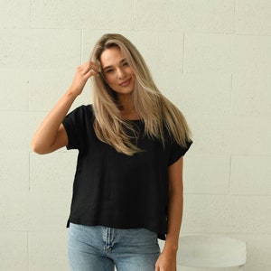 DEBRA women linen top with sleeves, summer blouse, white linen clothes