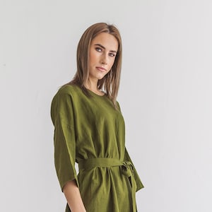 Relaxed fit linen dress with knee length hem and loose cut
