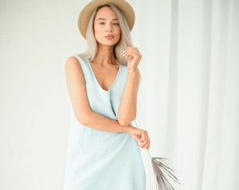 Vestido de lino LINDA, vestido de verano de largo midi