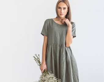 MIA Linen dress with sleeves, summer dress in midi length