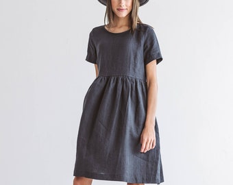 MIA Linen dress with sleeves, summer dress in midi length