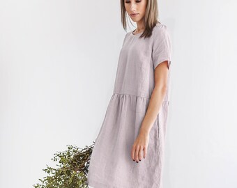 AMELIA linen dress with sleeves, summer dress in midi length