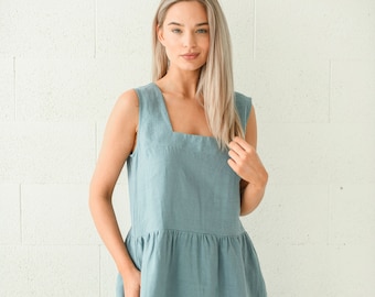 TONI linen summer dress in midi length, women sleeveless dress