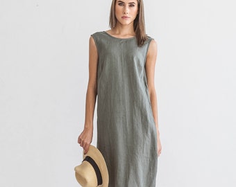 AVERY linen dress, midi length summer dress with open back