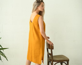 AVERY linen dress, midi length summer dress with open back