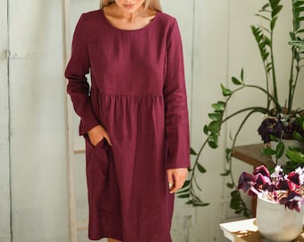 STELLA linen dress with long sleeves, summer dress for women