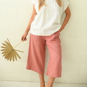 TINA linen pants, Palazzo pants, Wide leg pants, Elastic Waist Trousers, High waisted pants