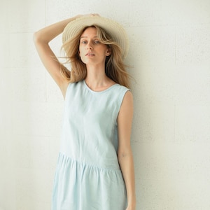 VERONICA Leinen Sommerkleid in Midi Länge, Frauen ärmelloses Kleid