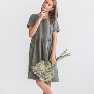 MIA summer dress in knee length, Linen dress with sleeves