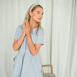 AMELIA linen summer dress, with sleeves, linen clothes image 3