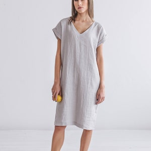 HELEN  V neckline linen dress, grey summer dress