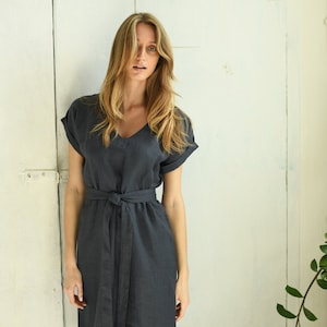 HELEN dress with belt, grey summer dress