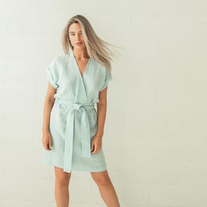 DAWN linen dress with belt, summer dress above knee length