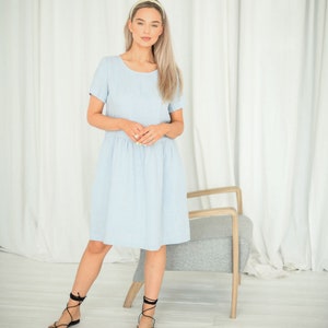AMELIA linen summer dress, with sleeves, linen clothes image 5
