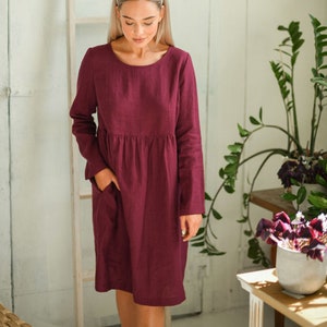 STELLA linen dress with long sleeves, summer dress for women