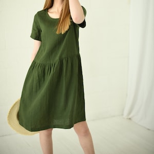 AMELIA linen dress with sleeves, summer dress in midi length