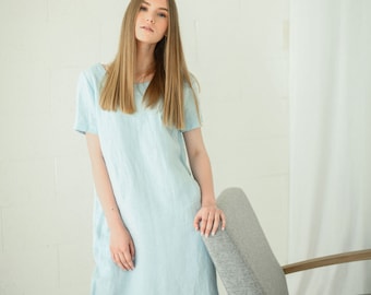 VICTORIA Knee length linen dress, grey summer dress for woman, linen tunic