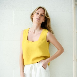 BARBARA Frauen Leinen Top, ärmellose Sommerbluse