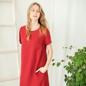 SHERRY knee length linen dress, grey summer dress for woman, linen tunic with slit