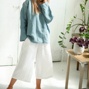TINA linen pants, Palazzo pants, Wide leg pants, Elastic Waist Trousers, High waisted pants