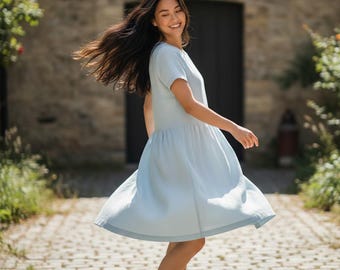 Vestido midi de lino con mangas AMELIA – Corte holgado