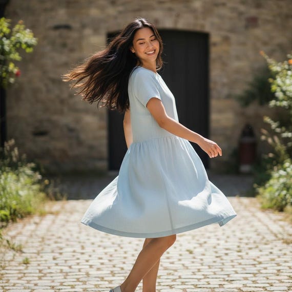 AMELIA Linen Midi Dress with Sleeves - Relaxed Fit