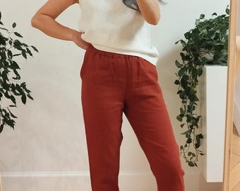 MELODY linen pants, Elastic Waist Summer Trousers