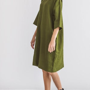 Linen dress with adjustable belt and straight fit design