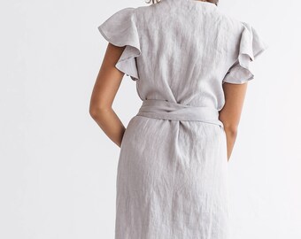 AVA Linen Wrap Mini Dress - Relaxed Fit with Belt