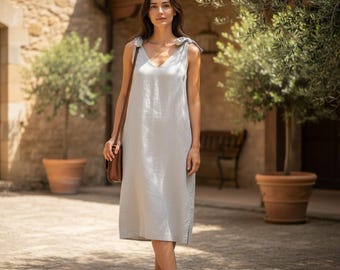 Vestido sin mangas de lino TIFFANY: Lino suave de verano con lazos