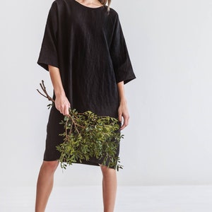 Linen dress with kimono sleeves shown in another color option