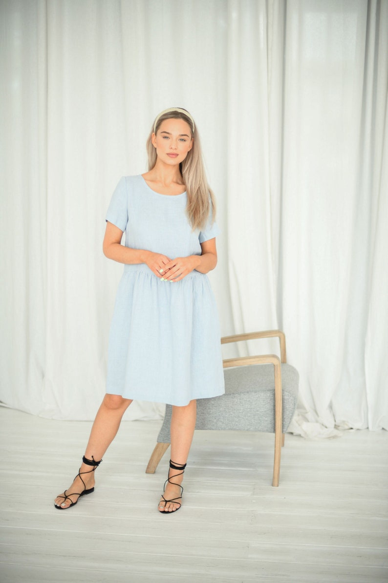 AMELIA linen summer dress, with sleeves, linen clothes image 5