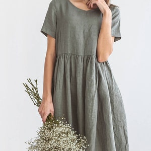 MIA Linen Dress With Sleeves Summer Dress in Midi Length - Etsy