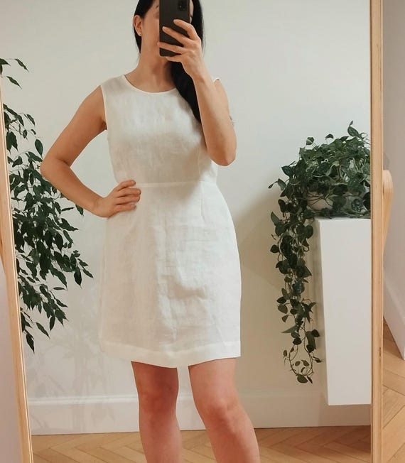 SOPHIA White Linen Mini Dress, Sleeveless Summer Dress - Etsy Australia